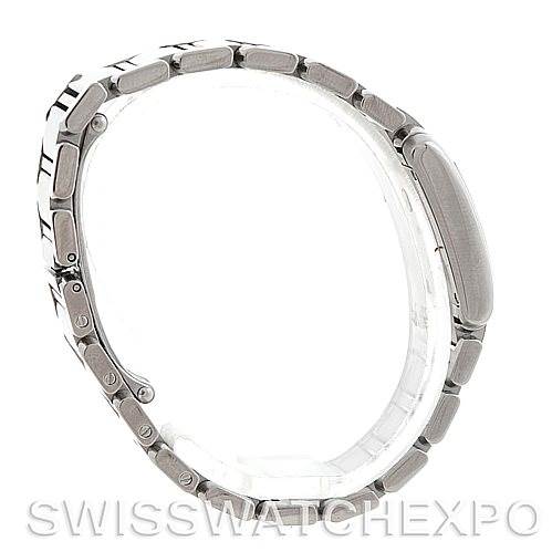 This image shows a side profile view of the Cartier Tank Francaise W51008Q3 Women's Stainless Steel Silver Dial W51008Q3 Women's Stainless Steel Silver Dial watch, highlighting its stainless steel bracelet and case.