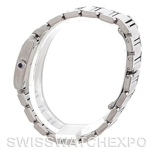 The image shows a side view of the Cartier Tank Française watch, displaying its bracelet and crown.