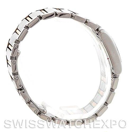 This image shows a side profile of the bracelet and case of the Cartier Tank Française watch, with visible links and the side of the case.