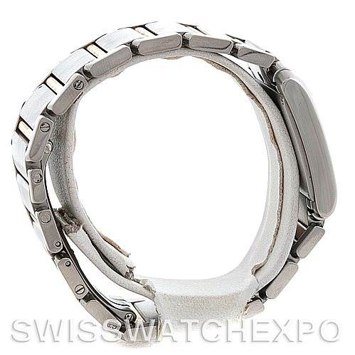 The image shows a side view of the Tank Française model by Cartier, focusing on the bracelet and side profile of the case.