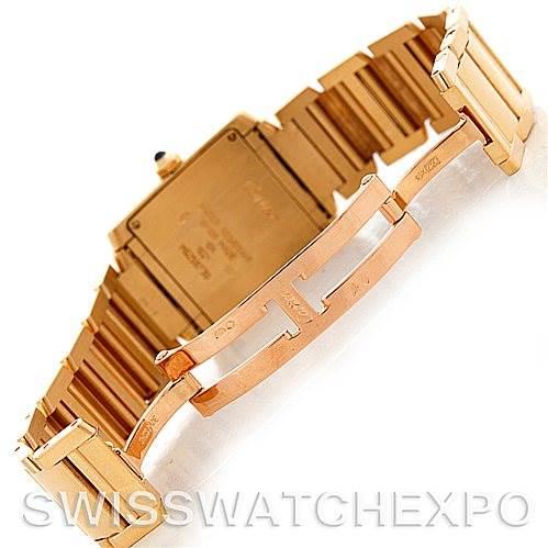 The image shows the back and bracelet clasp of the Tank Francaise model by Cartier.