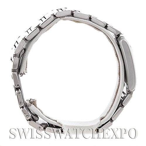 The image shows a side view of the Cartier Tank Française watch's bracelet and case.