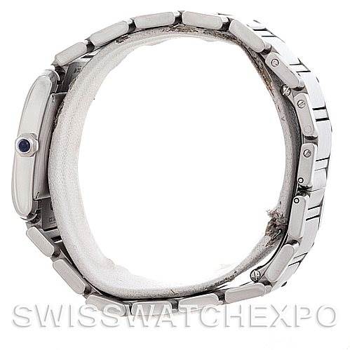 The image shows a side profile of a Cartier Tank Francaise W51011Q3 Women's Stainless Steel Silver Dial W51011Q3 Women's Stainless Steel Silver Dial watch, highlighting its bezel and bracelet links.