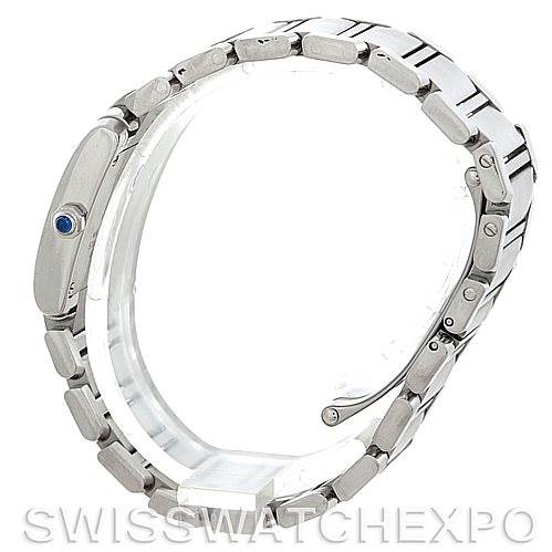 The image shows a side view of the Cartier Tank Francaise W51008Q3 Women's Stainless Steel White Dial W51008Q3 Women's Stainless Steel White Dial watch, focusing on the bracelet and case profile, with the crown visible.