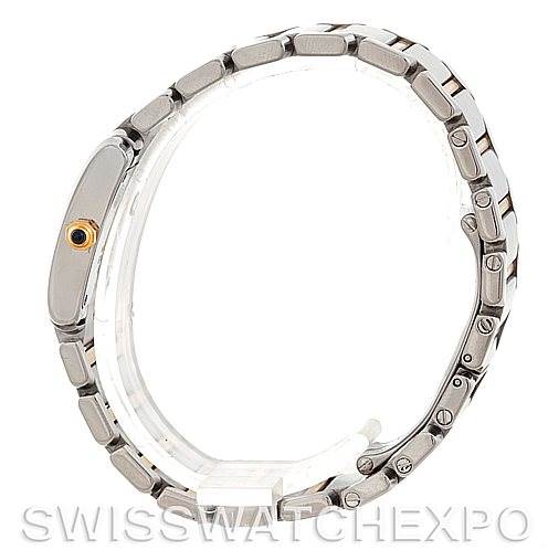 This image shows the side view of the Cartier Tank Française watch, highlighting its metal bracelet and side profile of the case.