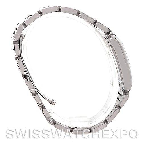 This image shows a side view of the Cartier Tank Francaise W51011Q3 Women's Stainless Steel Silver Dial W51011Q3 Women's Stainless Steel Silver Dial watch highlighting its bracelet and side case profile.