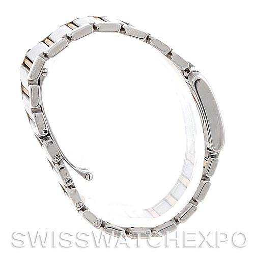The image shows the side view of the Cartier Tank Française watch, highlighting its metal bracelet and clasp.