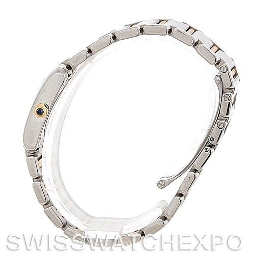 This image shows a Cartier Tank Française watch from a side angle, focusing on its bracelet and side profile of the case.