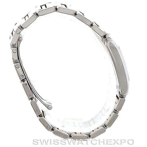 The image shows a side view of the Cartier Tank Francaise Women's Steel and Gold (two tone) Silver Dial Women's Steel and Gold (two tone) Silver Dial watch, highlighting its silver bracelet and profile.