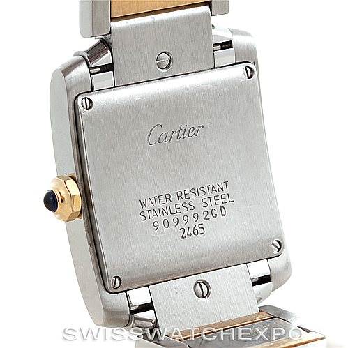 This image shows the back case and part of the bracelet of the Cartier Tank Francaise W51012Q4 Women's Steel and Gold (two tone) Silver Dial W51012Q4 Women's Steel and Gold (two tone) Silver Dial watch.