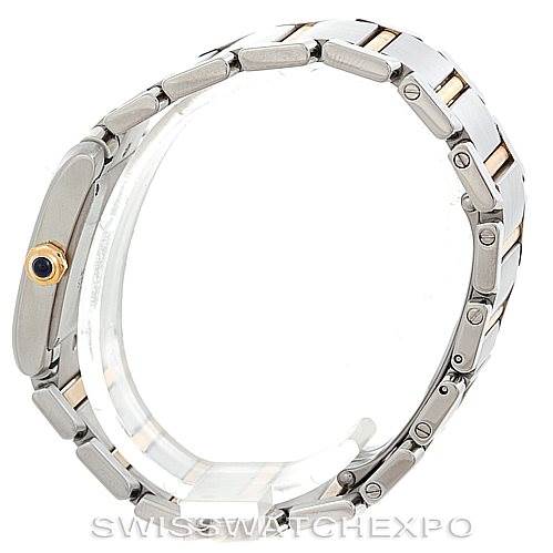 The image shows a side view of the bracelet and case of a Cartier Tank Française model watch.