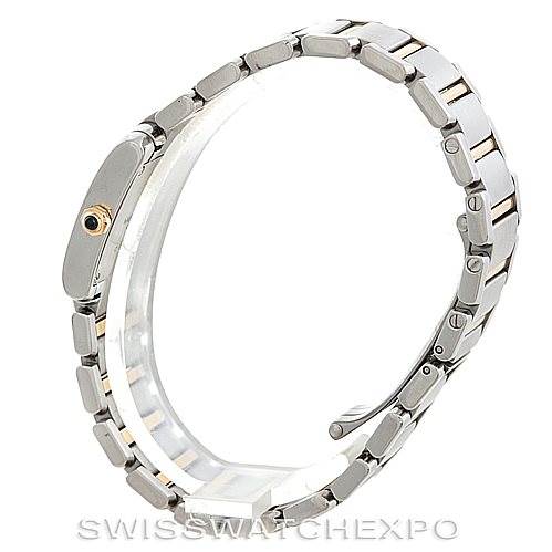 This image shows a Cartier Tank Française watch in profile, focusing on its metal bracelet and side view.