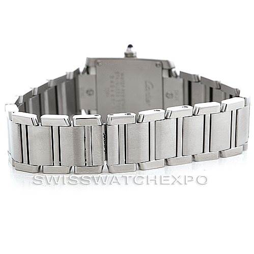 The image shows the back view of the bracelet and case of a Cartier Tank Francaise W51008Q3 Women's Stainless Steel Silver Dial W51008Q3 Women's Stainless Steel Silver Dial watch.