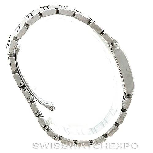 The image shows a side view of the bracelet and case of the Cartier Tank Française watch.