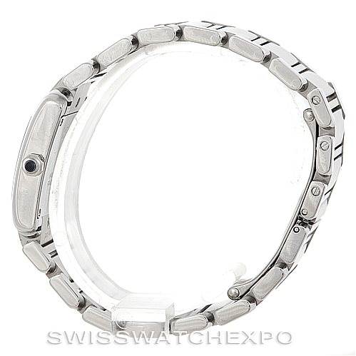 This image shows a side view of the Cartier Tank Francaise W51008Q3 Women's Stainless Steel Silver Dial W51008Q3 Women's Stainless Steel Silver Dial watch, highlighting its metal bracelet and side profile.