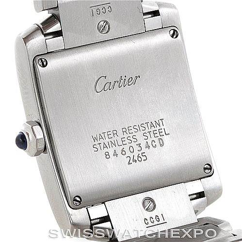 This image shows the back case and part of the bracelet clasp of the Cartier Tank Francaise W51011Q3 Women's Stainless Steel Silver Dial W51011Q3 Women's Stainless Steel Silver Dial watch.