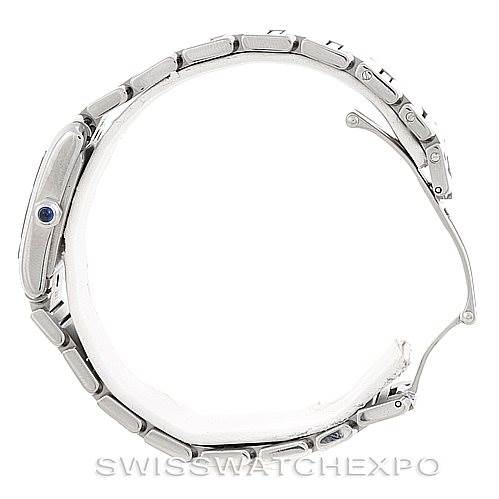 The image shows a side view of a Tank Francaise watch by Cartier, focusing on the bracelet and profile of the case.