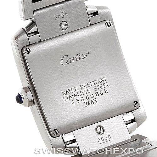 This image shows the back case and part of the bracelet of the Cartier Tank Francaise W51011Q3 Women's Stainless Steel Silver Dial W51011Q3 Women's Stainless Steel Silver Dial watch.
