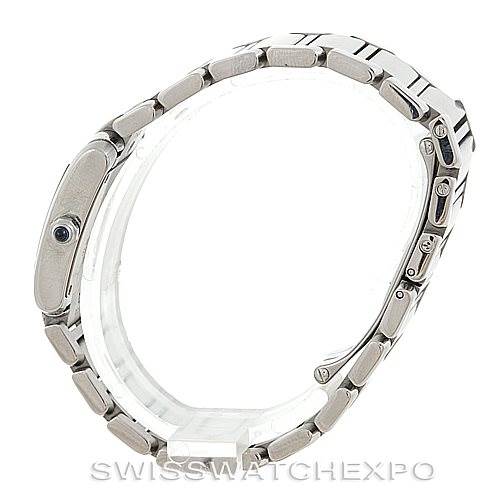 The image shows a side view of the Cartier Tank Francaise W51008Q3 Women's Stainless Steel Silver Dial W51008Q3 Women's Stainless Steel Silver Dial watch, highlighting the bracelet and crown.