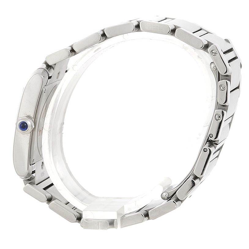 The image shows a side view of the Cartier Tank Francaise W51011Q3 Women's Stainless Steel Silver Dial W51011Q3 Women's Stainless Steel Silver Dial watch, highlighting the bracelet and crown.