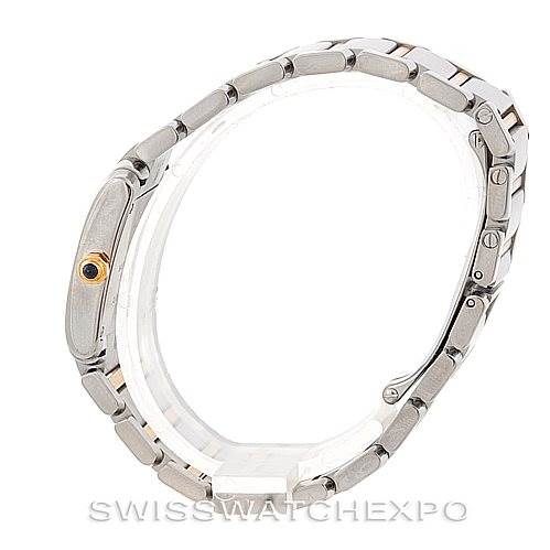 The image shows a side view of the Cartier Tank Francaise W51007Q4 Women's Steel and Gold (two tone) Silver Dial W51007Q4 Women's Steel and Gold (two tone) Silver Dial watch, highlighting its stainless steel bracelet and profile.