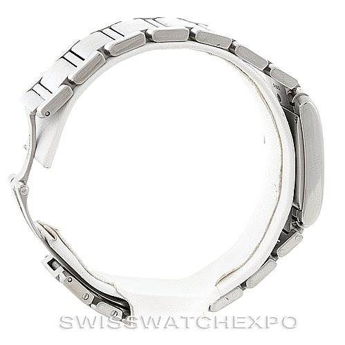 This image shows the side profile of a Cartier Tank Francaise W51011Q3 Women's Stainless Steel Silver Dial W51011Q3 Women's Stainless Steel Silver Dial watch, highlighting its bracelet links and clasp.