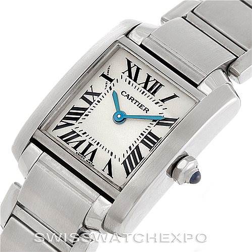 This image shows the face and part of the bracelet of the Cartier Tank Française watch.