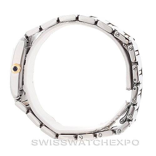 The image shows a side view of the bracelet and crown of a Cartier Tank Francaise W51012Q4 Women's Steel and Gold (two tone) Silver Dial W51012Q4 Women's Steel and Gold (two tone) Silver Dial watch.