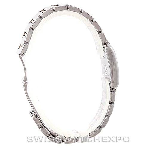 The image shows a side view of a Tank Francaise watch by Cartier, highlighting the bracelet and case.