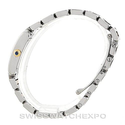 This image shows a side view of a Cartier Tank Francaise W51007Q4 Women's Steel and Gold (two tone) Silver Dial W51007Q4 Women's Steel and Gold (two tone) Silver Dial watch, highlighting its bracelet and side profile.