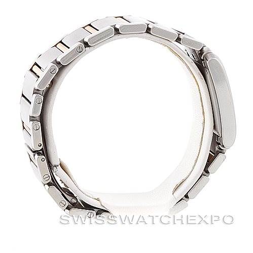 This image shows a side angle of a Cartier Tank Francaise W51012Q4 Women's Steel and Gold (two tone) Silver Dial W51012Q4 Women's Steel and Gold (two tone) Silver Dial watch, focusing on the bracelet and clasp.