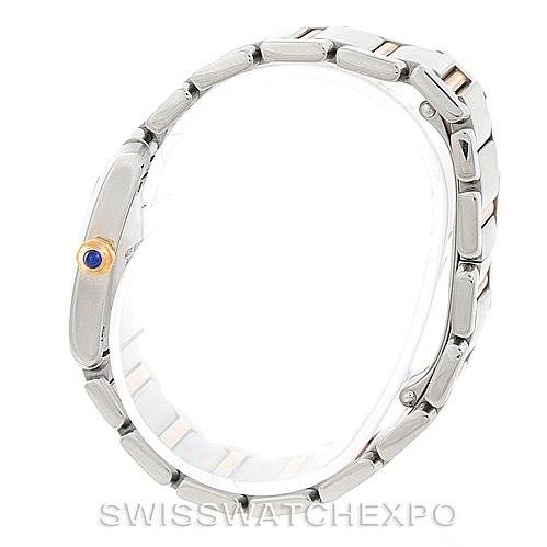 The image shows a side profile of the Cartier Tank Francaise Women's Steel and Gold (two tone) Silver Dial Women's Steel and Gold (two tone) Silver Dial watch, focusing on the bracelet and crown.