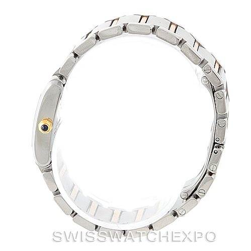 The image shows a side view of the Cartier Tank Francaise W51007Q4 Women's Steel and Gold (two tone) Silver Dial W51007Q4 Women's Steel and Gold (two tone) Silver Dial watch, highlighting the bracelet and crown.