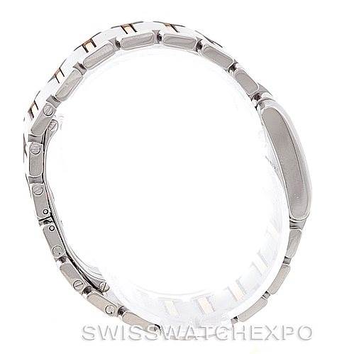 The image shows a side view of the Cartier Tank Française watch, focusing on the bracelet and profile.