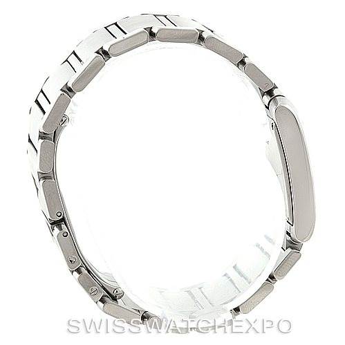 This image shows a side view of the Cartier Tank Française watch, displaying its metal bracelet and clasp.