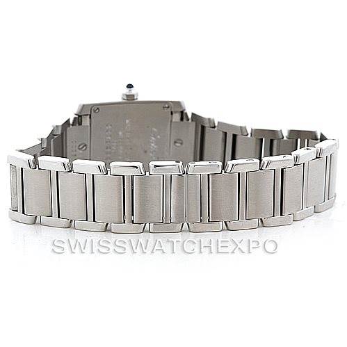 The image shows the back view of the strap and case of a Cartier Tank Francaise W51008Q3 Women's Stainless Steel Silver Dial W51008Q3 Women's Stainless Steel Silver Dial watch.