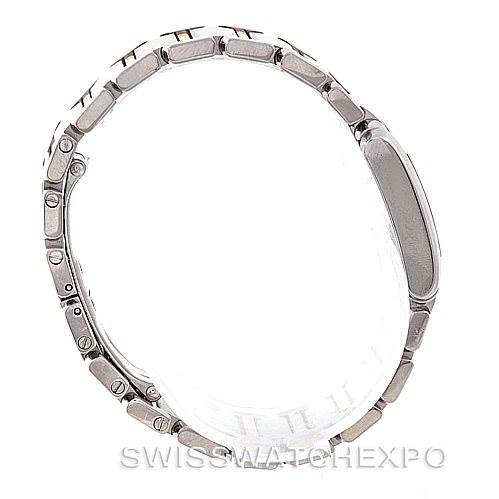This image shows a side profile of the bracelet and case of a Cartier Tank Francaise W51007Q4 Women's Steel and Gold (two tone) Silver Dial W51007Q4 Women's Steel and Gold (two tone) Silver Dial watch.