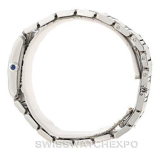 The image shows the Cartier Tank Francaise W51011Q3 Women's Stainless Steel Silver Dial W51011Q3 Women's Stainless Steel Silver Dial watch from a side view, highlighting the profile of the case and bracelet.