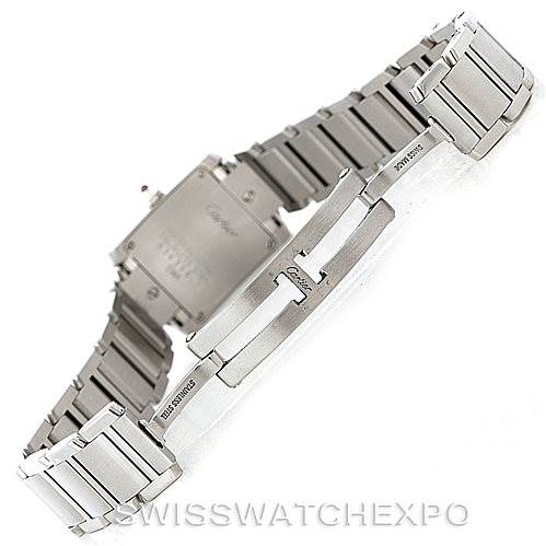 This image shows the back view of the bracelet and clasp of a Tank Francaise model by Cartier.