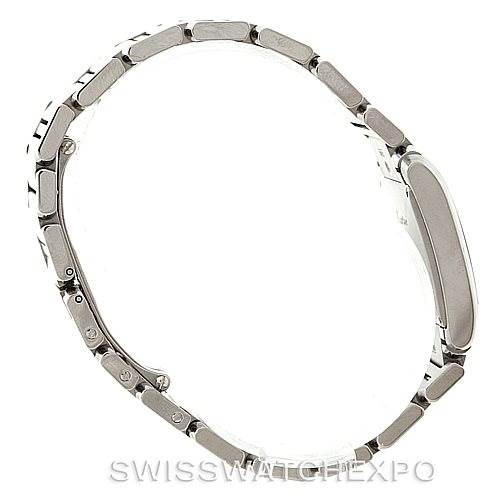 The image shows a side view of the bracelet and case of a Cartier Tank Française watch.