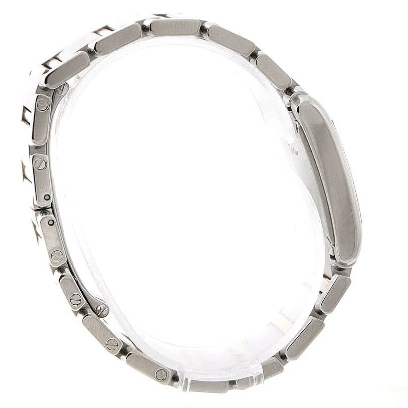 The image shows a Cartier Tank Francaise W51012Q4 Women's Steel and Gold (two tone) Silver Dial W51012Q4 Women's Steel and Gold (two tone) Silver Dial watch from the side, highlighting the linked metal bracelet and the side profile of the case.