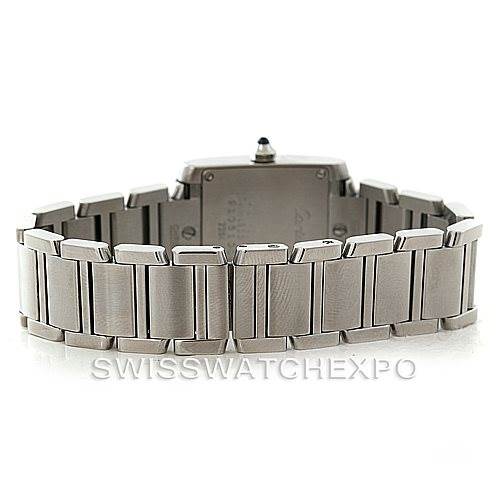 The image shows the back view of the bracelet and case of a Cartier Tank Francaise W51008Q3 Women's Stainless Steel Silver Dial W51008Q3 Women's Stainless Steel Silver Dial watch.