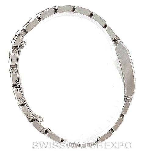 This image shows a side view of the bracelet and clasp of the Cartier Tank Francaise W51007Q4 Women's Steel and Gold (two tone) Silver Dial W51007Q4 Women's Steel and Gold (two tone) Silver Dial watch.