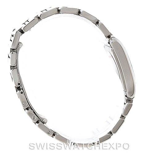 The image shows a Cartier Tank Francaise W51011Q3 Women's Stainless Steel Silver Dial W51011Q3 Women's Stainless Steel Silver Dial watch from a side angle, highlighting the bracelet and the side of the case.