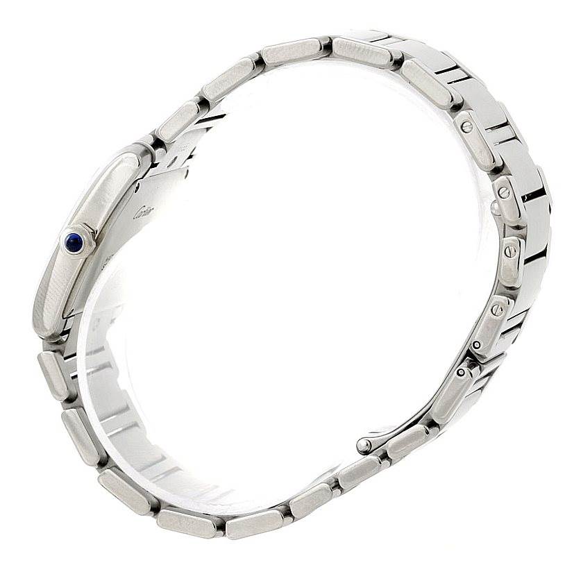 The image shows a side view of the Cartier Tank Francaise W51011Q3 Women's Stainless Steel Silver Dial W51011Q3 Women's Stainless Steel Silver Dial watch, highlighting the metal band and profile of the case.