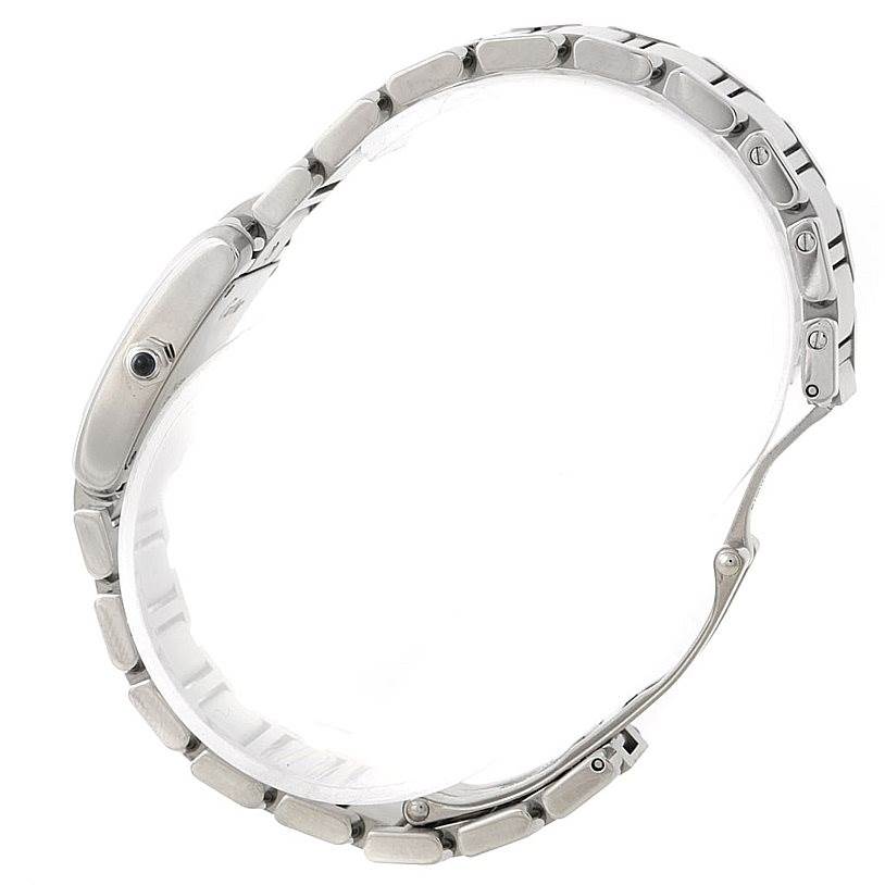 This image shows a side view of the band and case of a Cartier Tank Française watch.