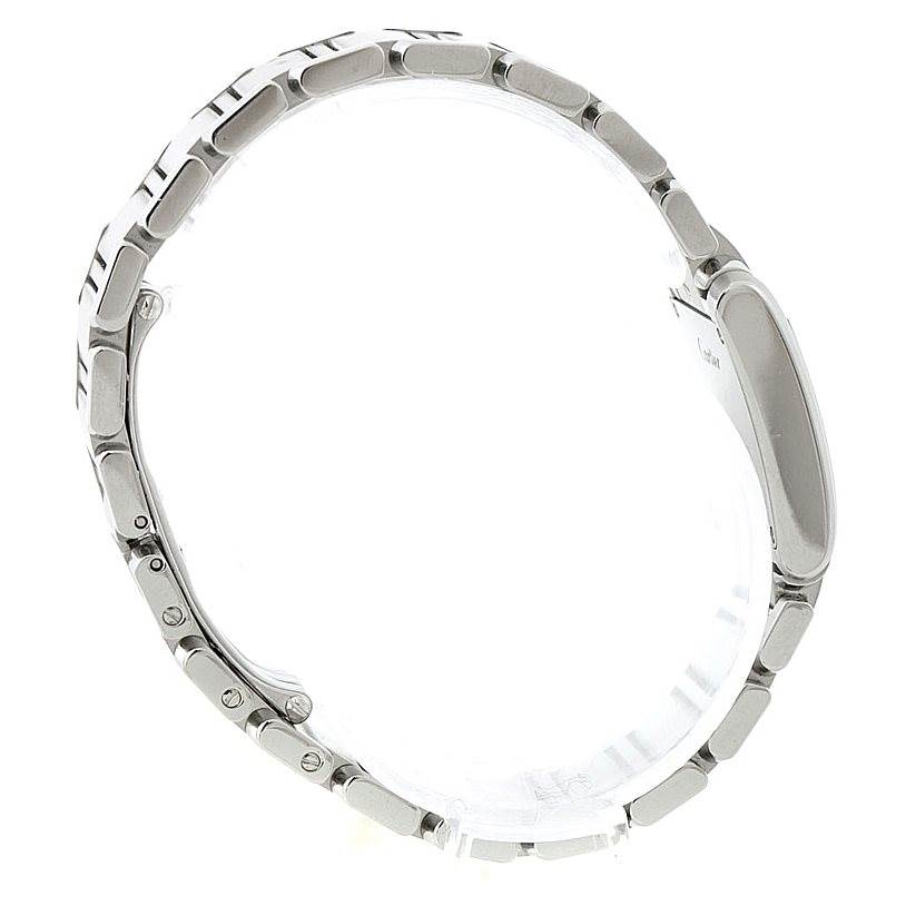 This image shows a side profile view of a Cartier Tank Francaise W51008Q3 Women's Stainless Steel Silver Dial W51008Q3 Women's Stainless Steel Silver Dial watch, focusing on its band and case.