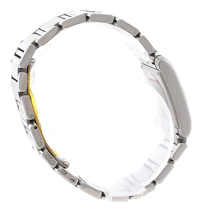 The image shows the side view of the Tank Francaise watch by Cartier, highlighting its bracelet and edge of the case.