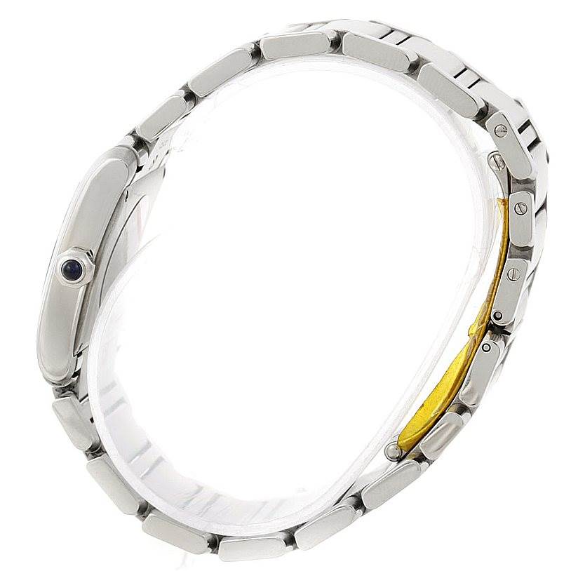 The image shows a Cartier Tank Francaise W51011Q3 Women's Stainless Steel Silver Dial W51011Q3 Women's Stainless Steel Silver Dial watch from a side angle, highlighting the bracelet and crown details.