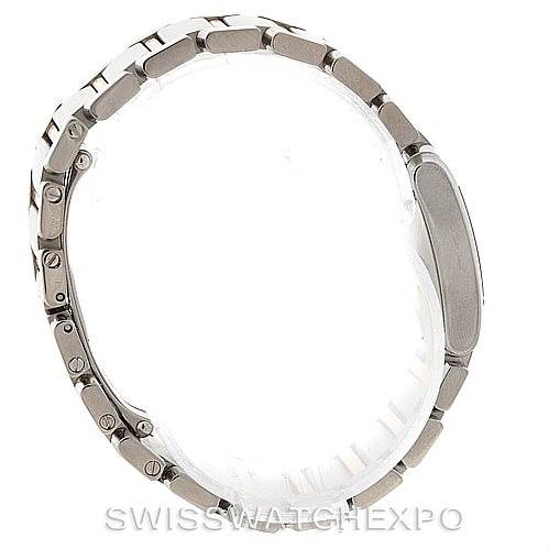 The image shows the side profile of a Cartier Tank Francaise W51007Q4 Women's Steel and Gold (two tone) Silver Dial W51007Q4 Women's Steel and Gold (two tone) Silver Dial watch, highlighting its bracelet and part of the case.